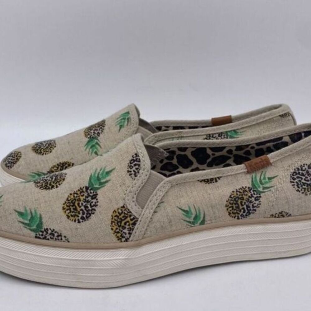 Keds Shoes Womens 6 Beige Pineapple Print Slip On Comfort Sneaker Ladies NEW